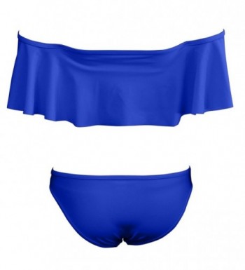 Lady Girls Off Shoulder Ruffle Swim Bathing Suit Bikini Two Piece Set ...