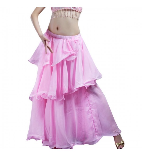 Women's Belly Dance Long Skirt Chiffon Tiered Maxi Skirt Dress - Pink ...