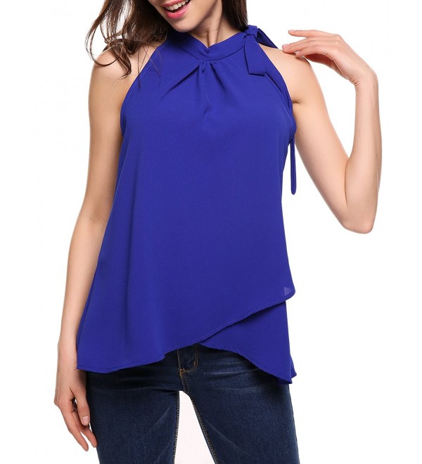 ACEVOG Pleated Chiffon Sleeveless T Shirt