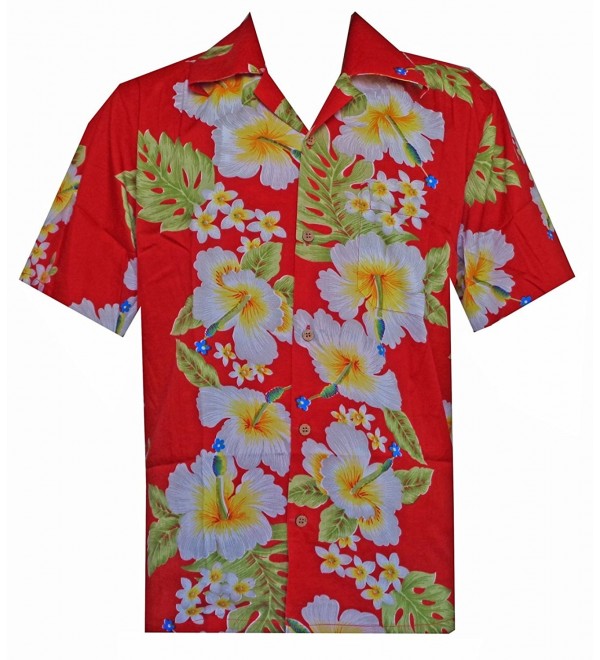 Hawaiian Shirts Mens Hibiscus Flower Print Beach Party Aloha Camp - Red ...