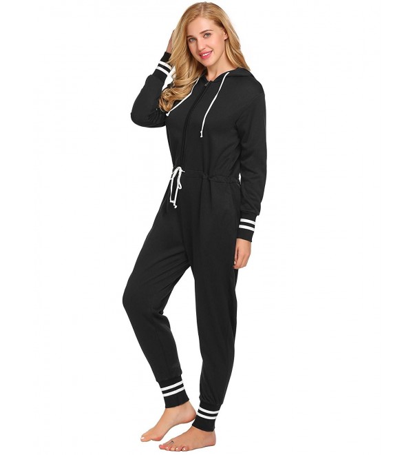Women Christmas One Piece Pajamas Hooded Front Zipper Side Pockets ...