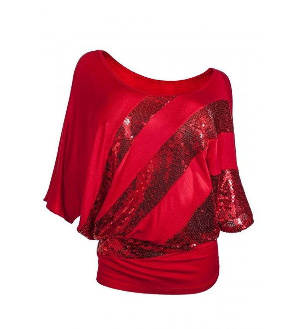 YMING Batwing Sleeve Glitter Stretchy