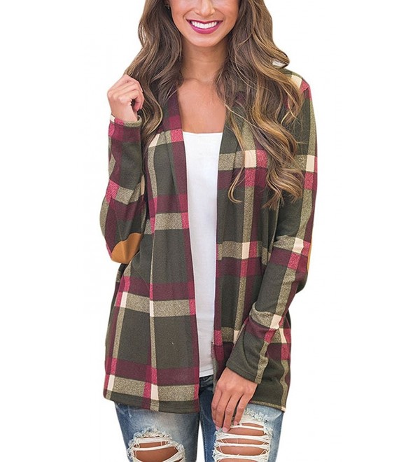 Womens Plaid Print Long Sleeve Open Front Cardigan Sweater Casual ...