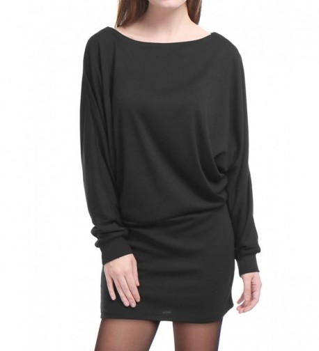 Women's Boat Neck Batwing Blouson Mini Dress - Black - CA17YYM42WR