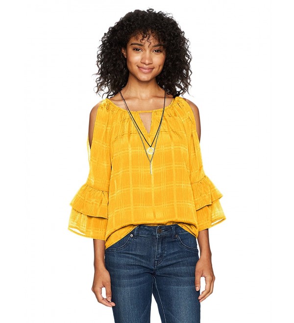 A. Byer Women's 3/4 Tiered Sleeve Keyhole Top (Junior's) - Honey ...