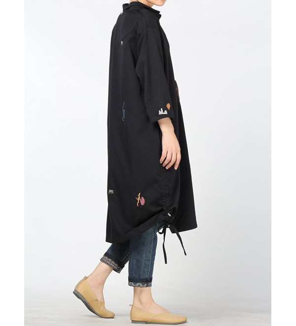 Women's 3/4 Sleeve Drawstring Hem Shirt Dress with Pockets - Black ...