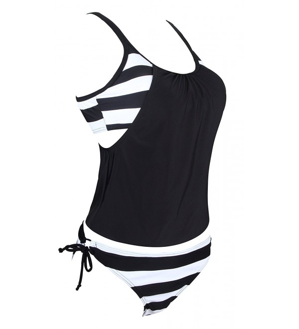 Sexy Stripe Lined Double Up Tankini Two Pieces Bathing Suit [Best Fit ...