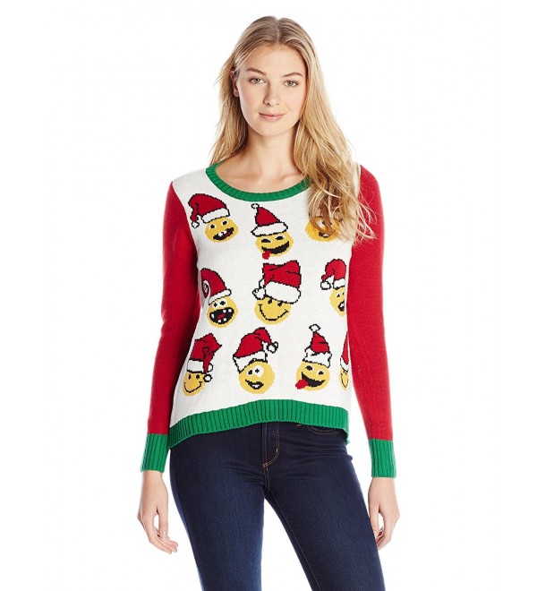 Ugly Christmas Sweater Juniors' Emojis Cropped Christmas Sweater ...