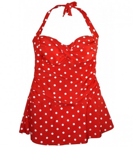 NWSC Women's Plus Size Swimdress Swimsuit Retro Halter Dot - Red ...