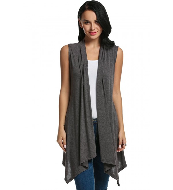 Women's Asymetric Hem Sleeveless Open Front Drape Cardigan Sweater Vest ...