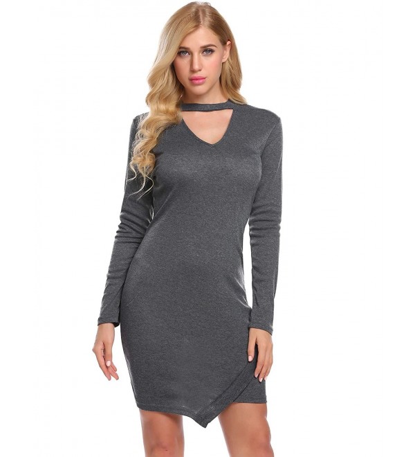 Women's Sexy V-Neck Long Sleeve Chocker Irregular Hem Bodycon Club ...