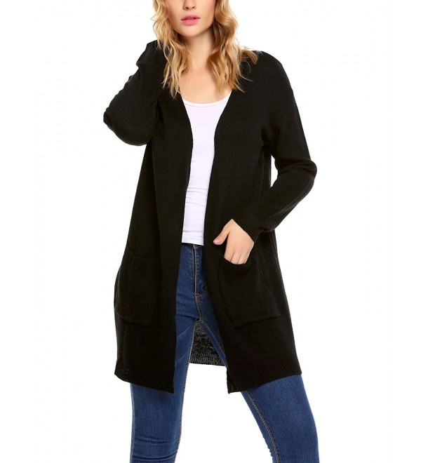Women Knitted Open Front Long Sleeve Sweater Cardigan with Pockets ...