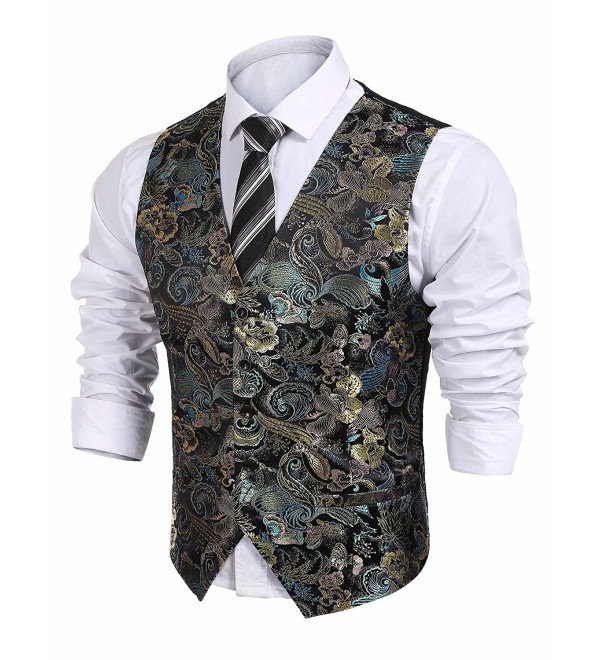 Mens Formal Paisley Dress Vests Dragon Graphic Fashion Waistcoat For