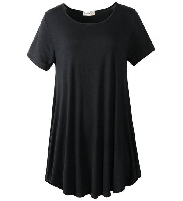 Women Short Sleeves Flare Tunic Tops For Leggings Flowy Shirt - A Black ...