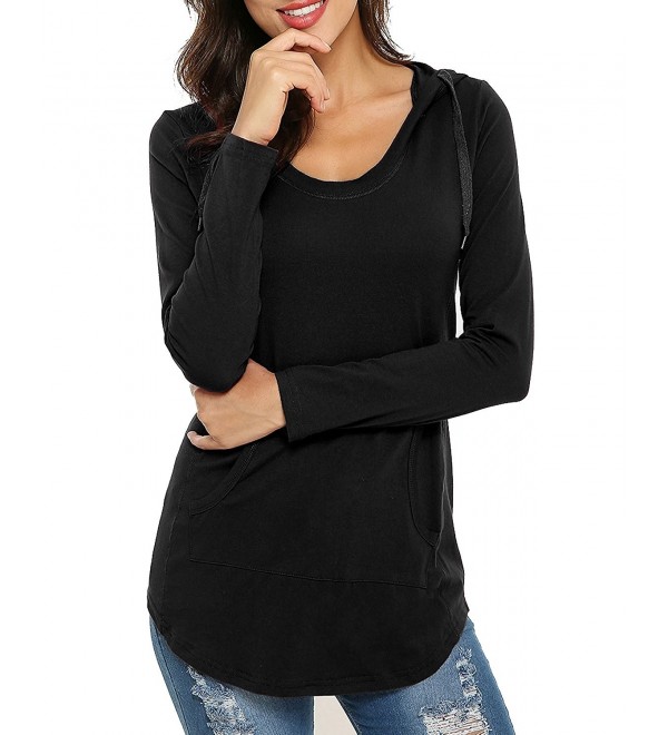 Women's Long Sleeve Sweatshirts Hoodies Drawstring Cotton Shirts Tops ...
