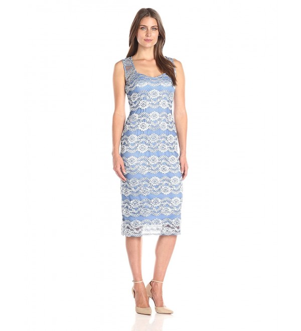 Apparel Women's Mid-Length Lace Dress - Wedgewood - C2129THX2UV