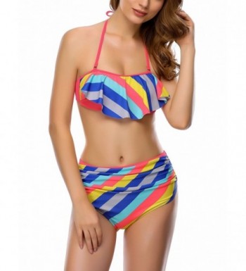 DAFUNNA Vintage Waisted Swimsuits Rainbow