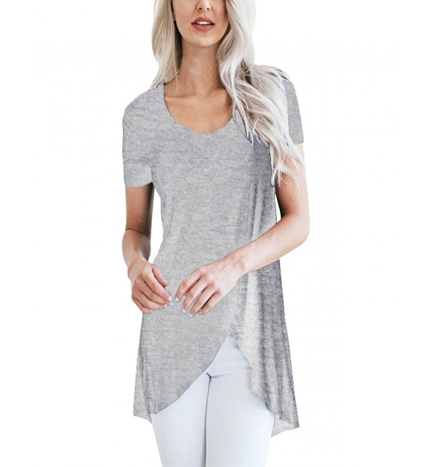Womens High Low Warp T-Shirts Loose Fitting Short Sleeve Flowy Summer ...