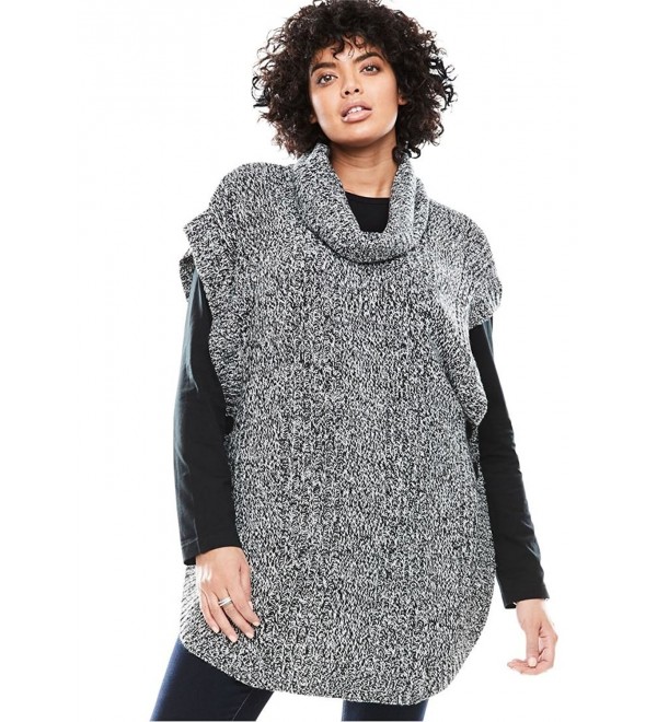 Womens Marled Poncho Black White