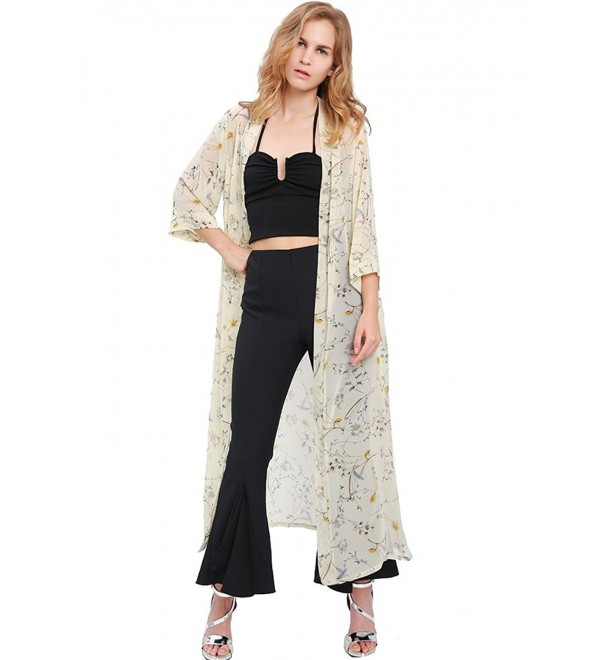 Women's Floral/Striped Chiffon Kimono Cardigans Long Blouse Sheer Cover ...