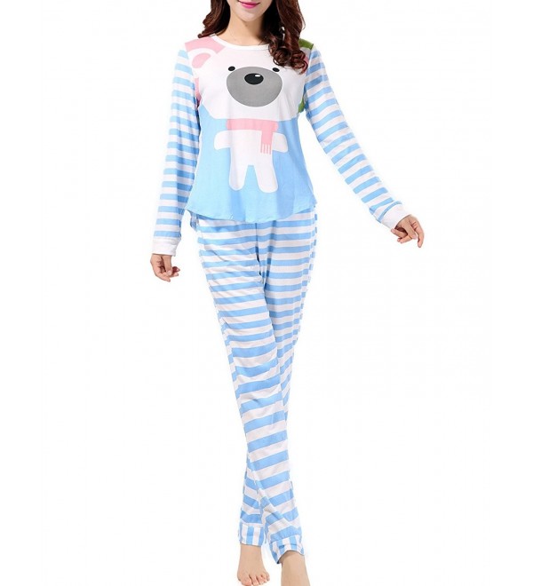 VENTELAN Sleeve Pajamas Striped Sleepwear