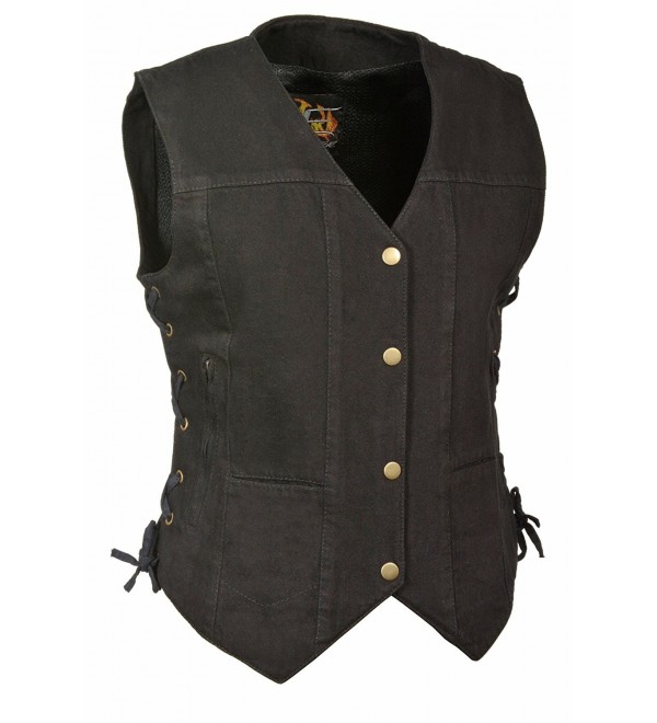 Women's 6 Pocket Side Lace Denim Vest w/ Gun Pockets (Black-) - CX11U4JYEND