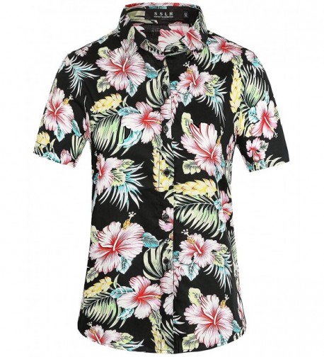 SSLR Womens Button Hawaiian Hibiscus