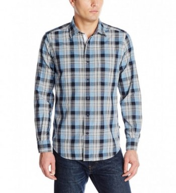 Men's Drift Blue Plaid Chambray Shirt - Drift Blue - CD120E466VF