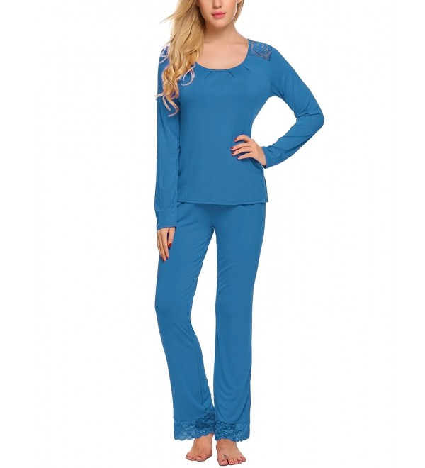 Women's Sleepwear Sets Soft Cotton Lace Bottoms Long Sleeve Pajamas Set ...