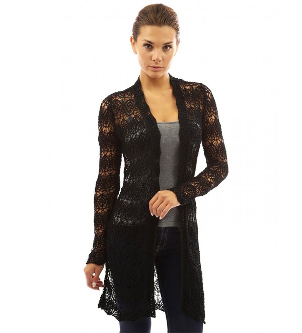 Women's Open Stitch Crochet Lace Cardigan - Black - C611ZD497TZ