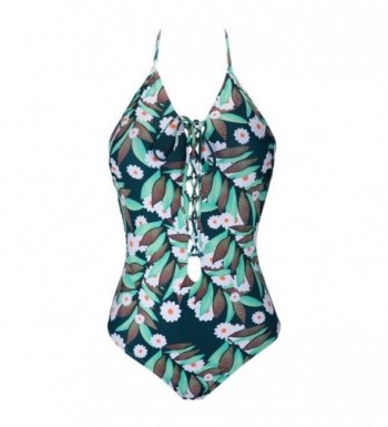 Tropical Plunge Swimsuit Padded Backless