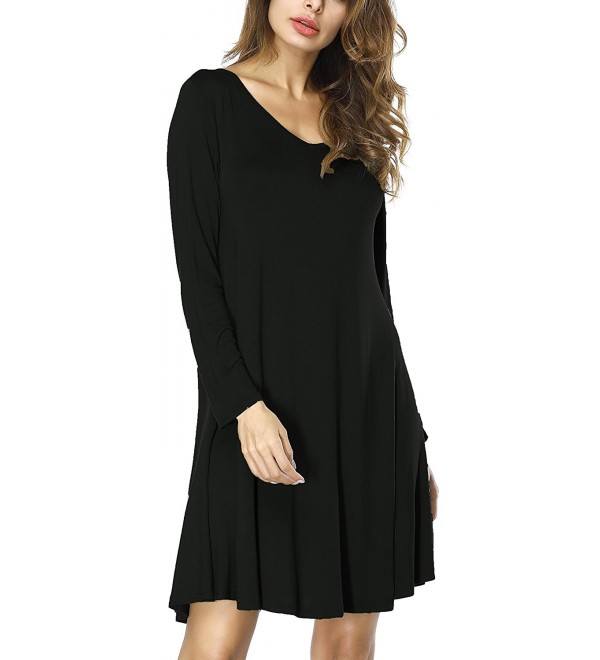 Women's Long Sleeve Casual Loose T-Shirt Dress - 1 Black - CD12NER9S60