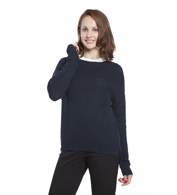 Basic Casual Long Sleeve Pullover Women's Knitted Sweater - Navy Blue ...