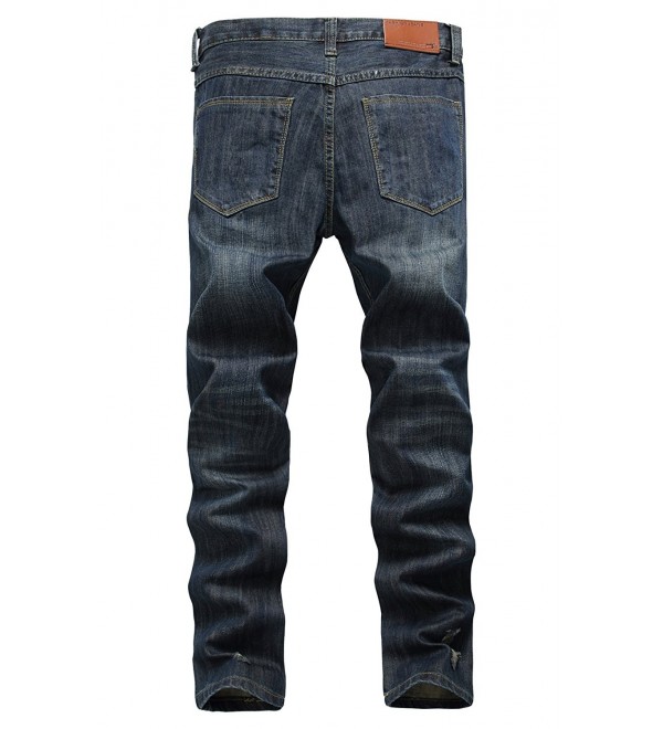Men's Ripped Destroyed Straight Fit Jeans - 01 Dark Blue - CQ17Y0ZWM94