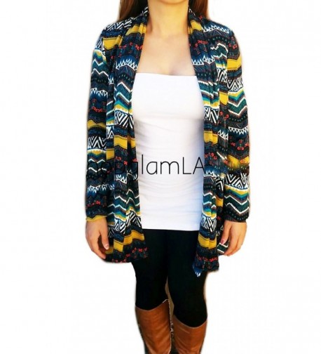 SHOPGLAMLA Printed Sweater Cardigan Mustard