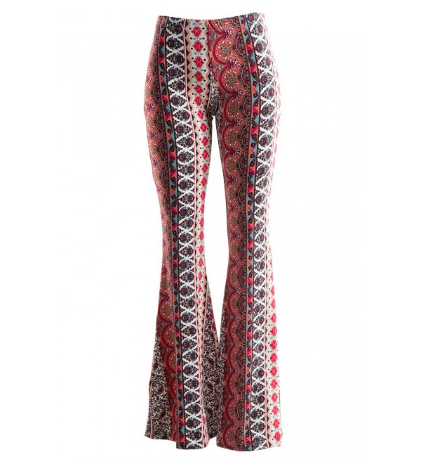 Womens Boho Comfy Stretchy Bell Bottom Flare Pants - Coralmulti ...