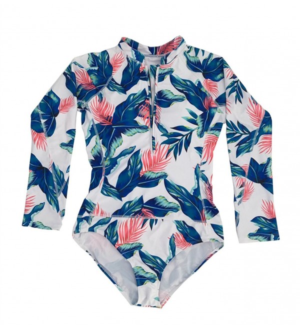 Women One Piece Swimsuit Floral Long Sleeve Sun Protection Swimsuit ...