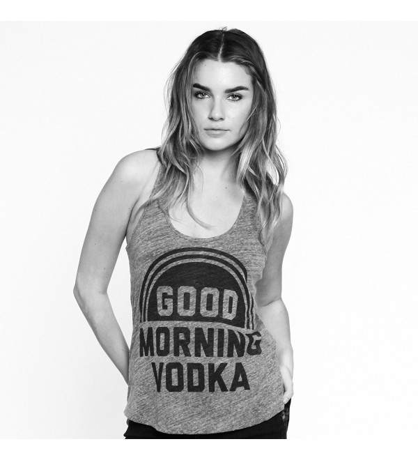 Women's Good Morning Vodka Tank - Grey - C011VX5GJD5
