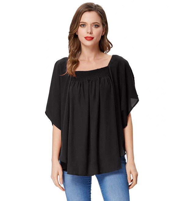 Women Casual Chiffon Tops Loose Short Sleeve Pleated T-Shirt Blouse ...