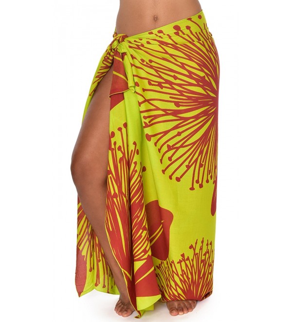 Ohia Lehua Hawaii Sarong Pareo BeachWrap Swimsuit Coverup - Lime/ Red ...