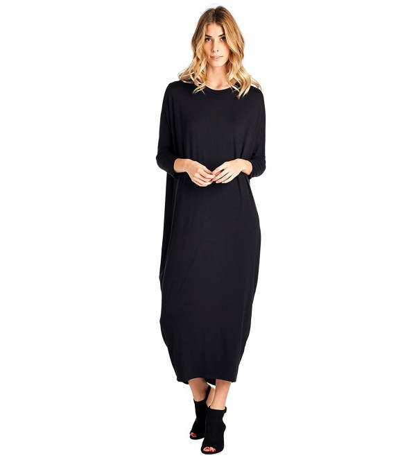 Solid Long Sleeve Cover-Up Maxi Dress (S-2X) - Made In USA - Black ...