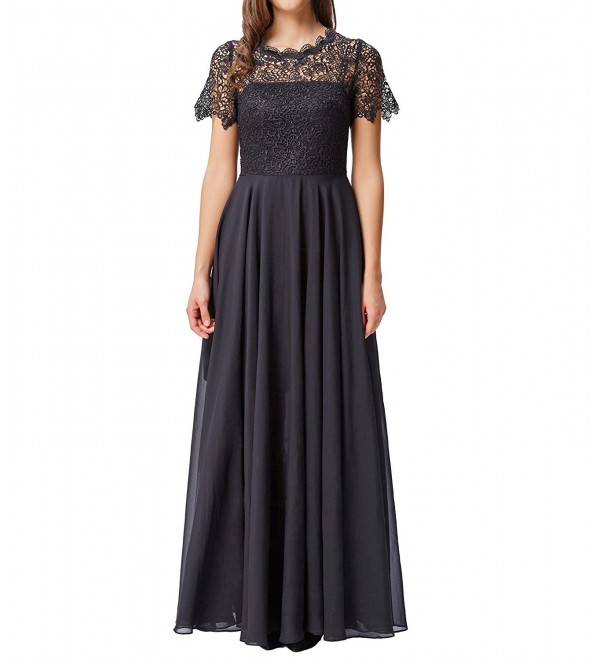 Women's Lace Bodice Chiffon Evening Maxi Dress with Short Sleeve ...