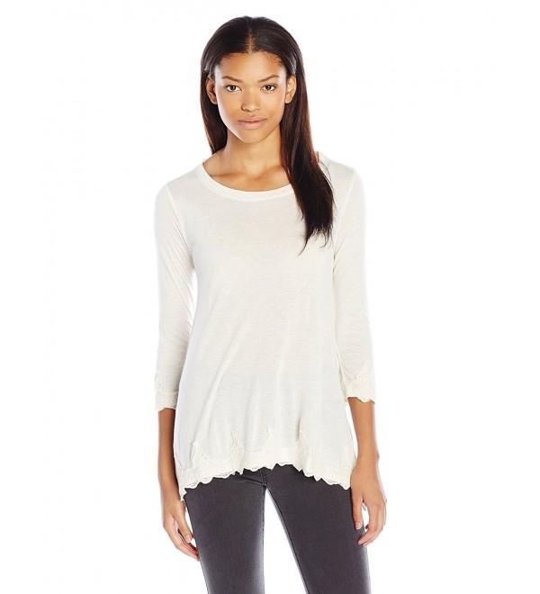 Women's Elbow Sleeve Tunic Top With Lace Hem - Heather Oatmeal ...