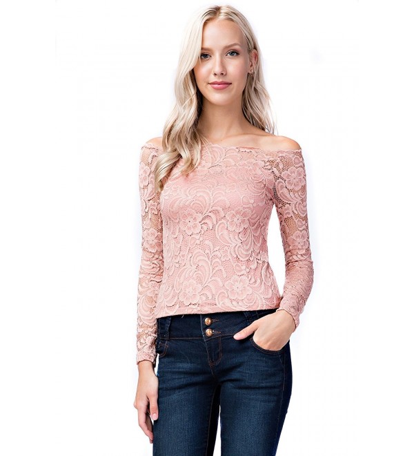 Betsy Red Couture Women's Floral Lace Off Shoulder Top - Mauve ...