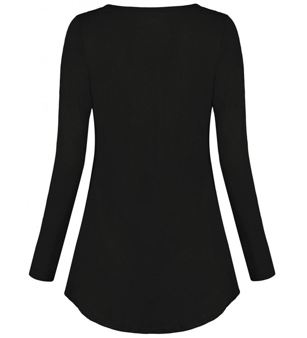 Women's Long Sleeve Asymmetrical Print T-Shirt Tunic Top - Plain Black ...