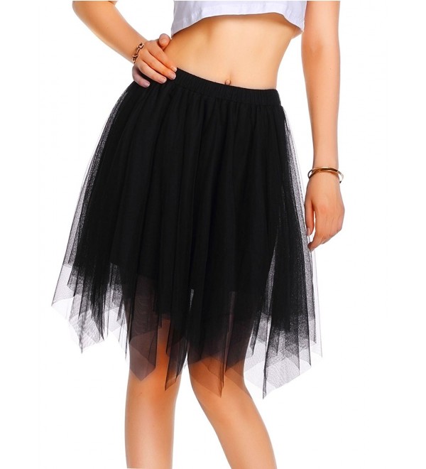 Womens Short Layered Asymmetrical Tulle Dance Knee Length Skirt - Black ...