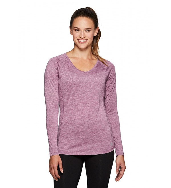 Active Women's Long Sleeve Space Dye V-Neck Running Tee Shirt - Mauve ...