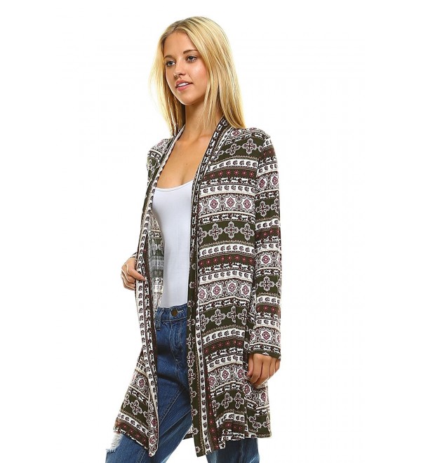 Womens Sweater Open Front Long Sleeve Printed Cardigan Made In USA ...