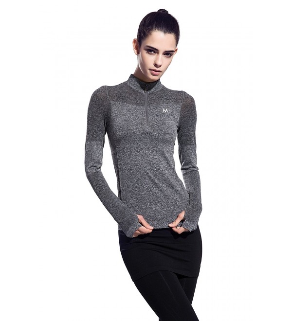 Women's Zipper Long-Sleeve Yoga Compression Sweatshirts - Gray ...