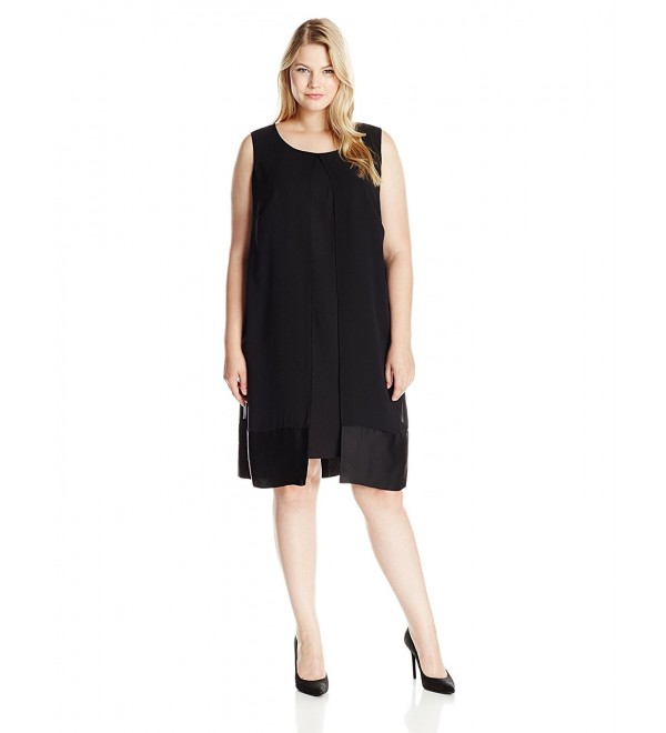 Women's Plus-Size Satin Trim Split Front Tunic Dress - Black - C611XF11TP3